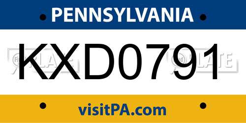KXD0791 Pennsylvania License Plate