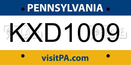 KXD1009 Pennsylvania License Plate
