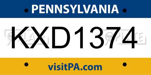 KXD1374 Pennsylvania License Plate