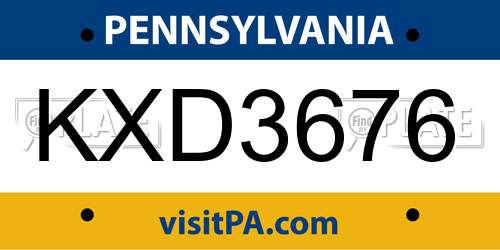 KXD3676 Pennsylvania License Plate
