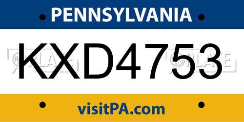 KXD4753 Pennsylvania License Plate