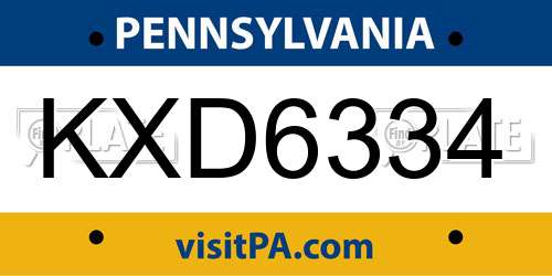 KXD6334 Pennsylvania License Plate