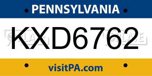 KXD6762 Pennsylvania License Plate