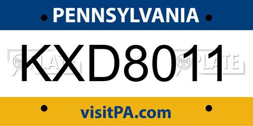 KXD8011 Pennsylvania License Plate