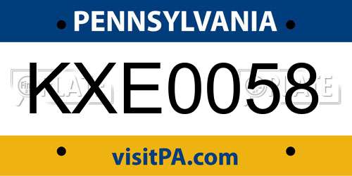 KXE0058 Pennsylvania License Plate