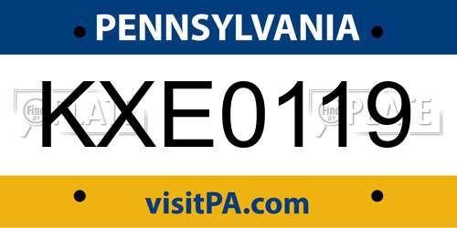 KXE0119 Pennsylvania License Plate