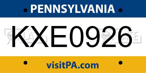 KXE0926 Pennsylvania License Plate