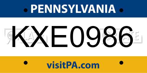 KXE0986 Pennsylvania License Plate