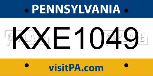 KXE1049 Pennsylvania License Plate