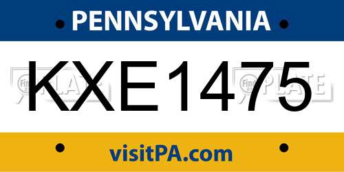 KXE1475 Pennsylvania License Plate