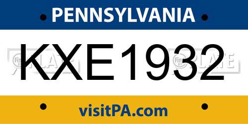 KXE1932 Pennsylvania License Plate