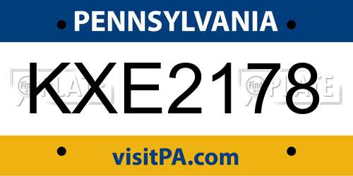 KXE2178 Pennsylvania License Plate