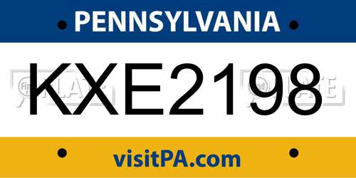 KXE2198 Pennsylvania License Plate