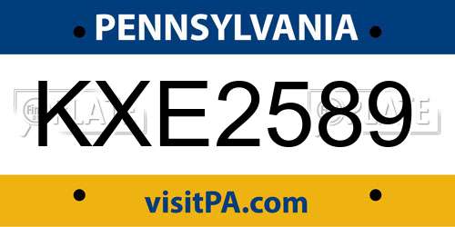 KXE2589 Pennsylvania License Plate