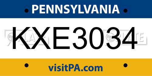 KXE3034 Pennsylvania License Plate