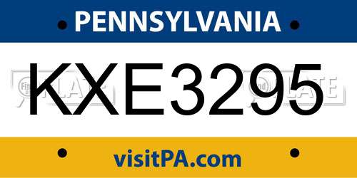 KXE3295 Pennsylvania License Plate