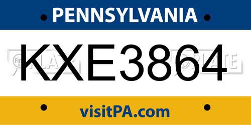 KXE3864 Pennsylvania License Plate