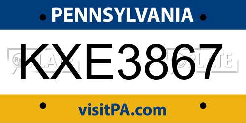 KXE3867 Pennsylvania License Plate