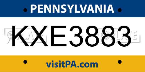 KXE3883 Pennsylvania License Plate
