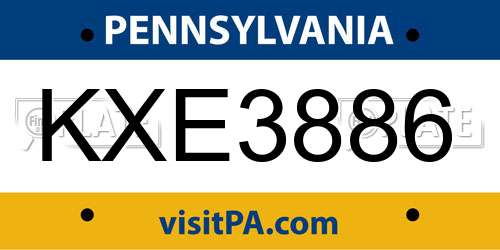 KXE3886 Pennsylvania License Plate