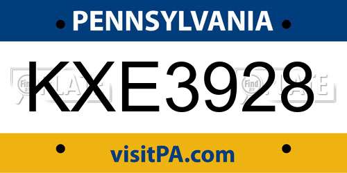 KXE3928 Pennsylvania License Plate