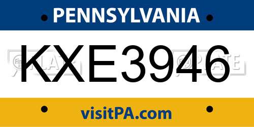 KXE3946 Pennsylvania License Plate