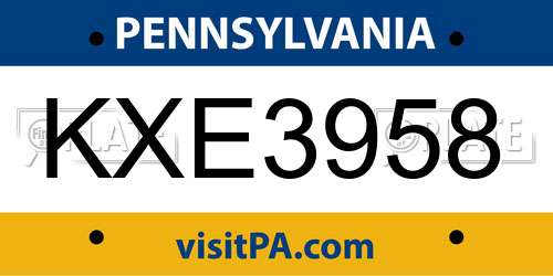 KXE3958 Pennsylvania License Plate