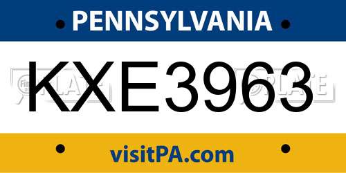 KXE3963 Pennsylvania License Plate