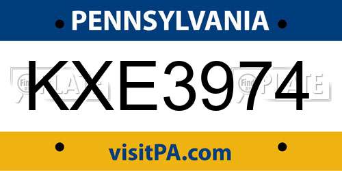 KXE3974 Pennsylvania License Plate