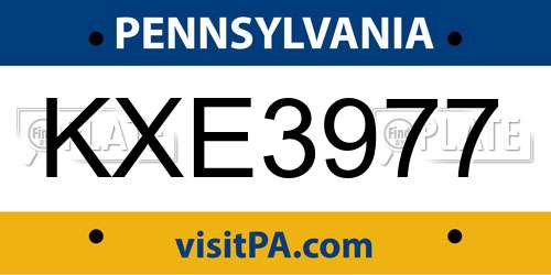 KXE3977 Pennsylvania License Plate