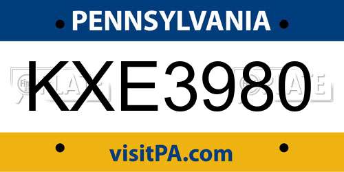 KXE3980 Pennsylvania License Plate