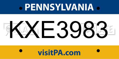 KXE3983 Pennsylvania License Plate