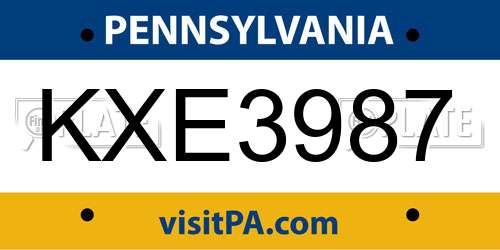 KXE3987 Pennsylvania License Plate