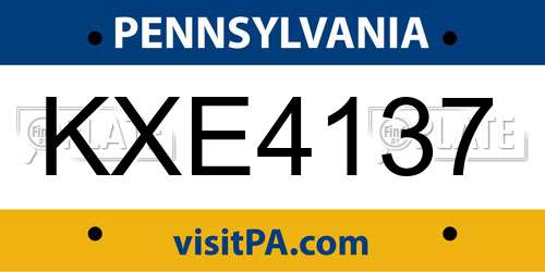 KXE4137 Pennsylvania License Plate
