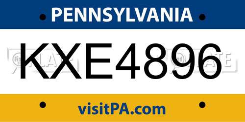 KXE4896 Pennsylvania License Plate