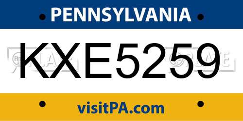 KXE5259 Pennsylvania License Plate