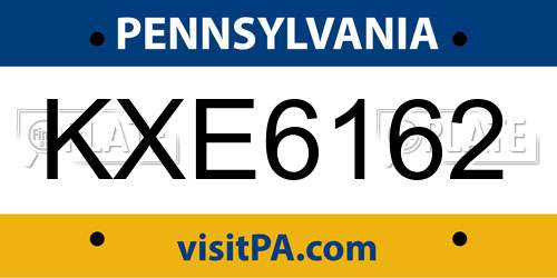 KXE6162 Pennsylvania License Plate