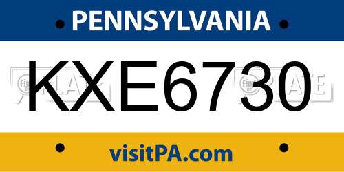 KXE6730 Pennsylvania License Plate