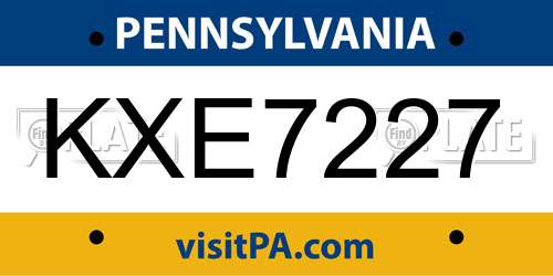 KXE7227 Pennsylvania License Plate