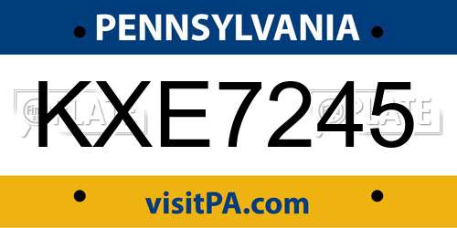 KXE7245 Pennsylvania License Plate