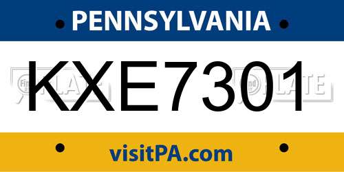 KXE7301 Pennsylvania License Plate