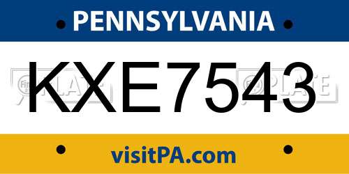 KXE7543 Pennsylvania License Plate