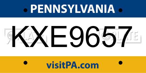 KXE9657 Pennsylvania License Plate