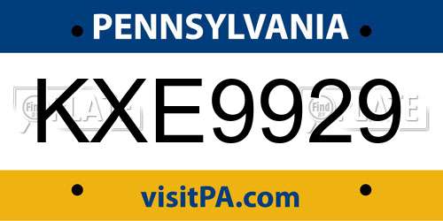 KXE9929 Pennsylvania License Plate