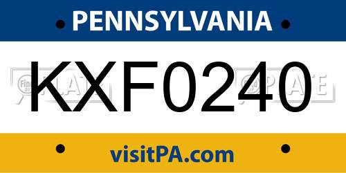 KXF0240 Pennsylvania License Plate