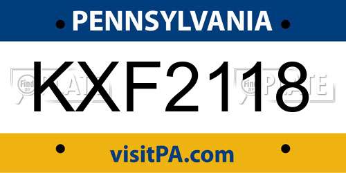 KXF2118 Pennsylvania License Plate