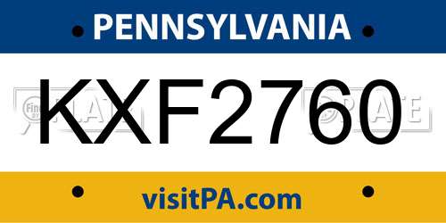 KXF2760 Pennsylvania License Plate