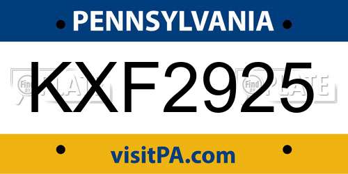 KXF2925 Pennsylvania License Plate