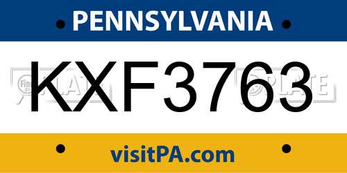 KXF3763 Pennsylvania License Plate