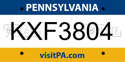 KXF3804 Pennsylvania License Plate